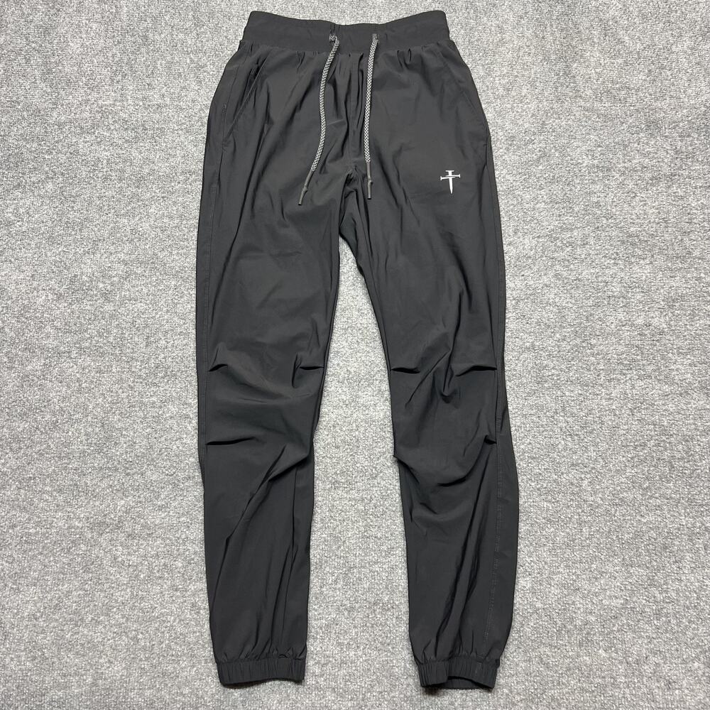 Three Nails Jogger Pants Mens Small Black Elastic Waist Zip Pocket Athletic